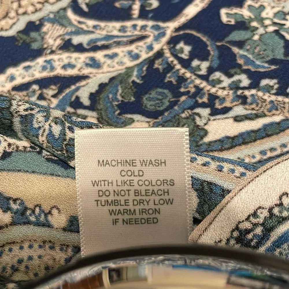 Roz & Ali 1X Paisley Button Down Blouse Blue Green Boho Flowy Women Plus Top - Picture 4 of 14